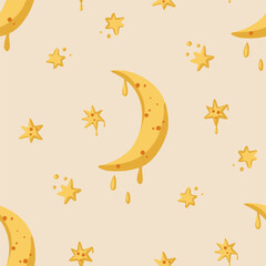 Fototapeta na wymiar Cute kids star and moon seamless pattern background. Good night vector design illustration, sky astrology children art.