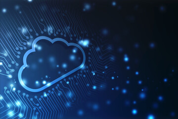 Cloud computing, Cyber technology background, internet data storage, database and mobile server concept, Cloud and circuit lines with copy space