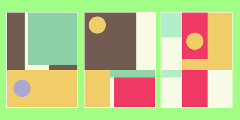 Set of  houses Abstract Geometric Wall Art. Mid Century Illustration in Minimal Style for house Decoration Background. Shape Art Set of soft color painting in boho style. poster template layouts.