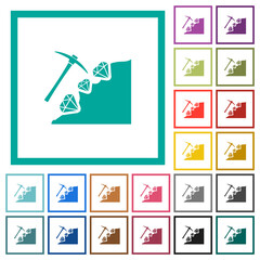 Diamond mining flat color icons with quadrant frames