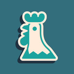 Green French rooster icon isolated on green background. Long shadow style. Vector