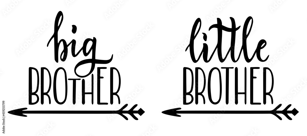 Wall mural little brother, big brother. lettering for babies clothes, t-shirts and nursery decorations. letteri - Wall murals