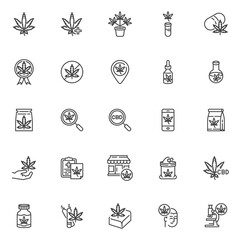 Medical cannabis line icons set.