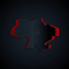 Paper cut Map of Ukraine icon isolated on black background. Paper art style. Vector