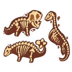 Fototapeta na wymiar Dinosaur skeleton in cartoon style. The bones of a prehistoric animal underground. Archeology. Vector illustration isolated on white background.