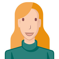 Avatar of a young girl with long hair, flat style. Illustration of a young woman drawn in flat style.