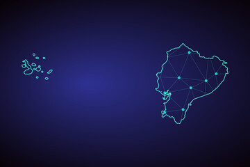 Map of Ecuador from Polygonal wire frame low poly mash, contours network line, luminous space stars, design sphere, dot and structure. Vector Illustration EPS10.