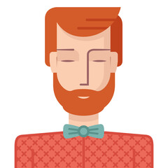 Young man avatar with beard and bow tie, flat style. Illustration of a young man drawn in flat style.