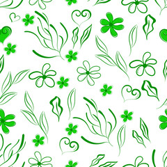 21052001 Hand drawn flowers and leaves seamless pattern design