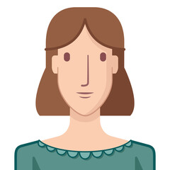 Young woman avatar with long hair, flat style. Illustration of a young woman drawn in flat style.