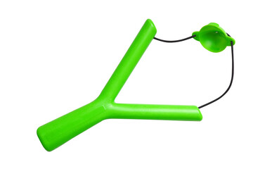Plastic green slingshot isolated on white