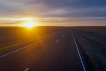 Fototapeta na wymiar Beautiful sunset on the road in Mongolia