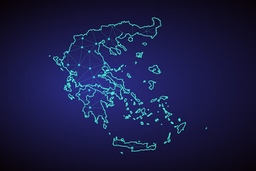 Map of greece. Wire frame 3D mesh polygonal network line, design sphere, dot and structure. communications map of greece. Vector.