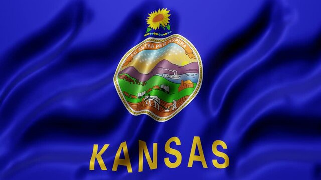 3d rendering of a Kansas US State flag waving in a looping motion
