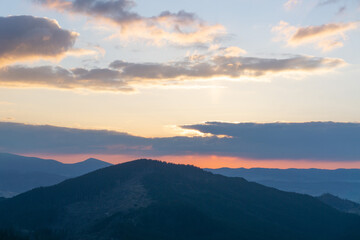 Fototapeta na wymiar Majestic sunrise in the carpatian mountains in early spring. Ukraine, Carpathian mountains