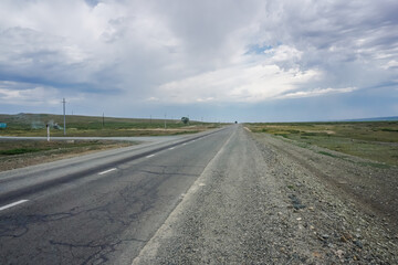 Quiet and empty road in Mongolia