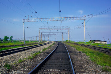 Fototapeta na wymiar Railway track in clear weather during the day