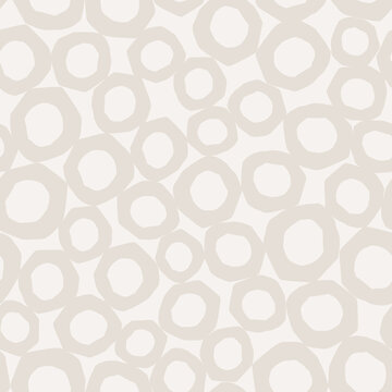 Abstract Subtle Seamless Background With Ivory Off White Gray Shapes, Vector Repeating Pattern With Round Paper Cut Shapes, Bubbles Simple Hand Drawn Texture . Ilustration For Wallpaper, Fabric.