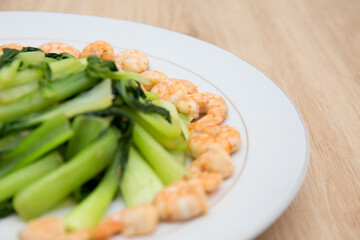 stir fried choy vegetable with shrimp