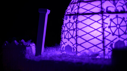 Vesak lantern, Stupa-shaped handmade competition-style Vesak kudu wrap with decorated paper cut design. traditional Vesak calibration by Sri Lankan Buddhists.