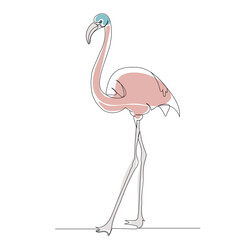 pink flamingo drawing one continuous line, isolated