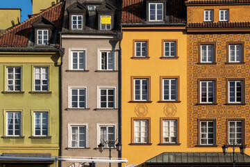 Obraz premium Old Tenement Houses Facades In Warsaw, Poland