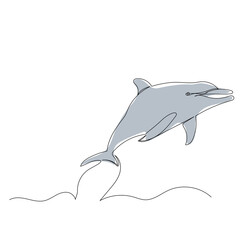 gray dolphin drawing by one continuous line, isolated