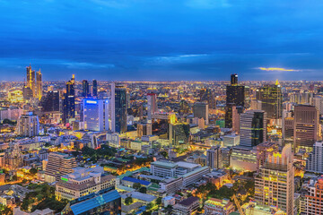 Fototapeta na wymiar Bangkok Thailand, night city skyline of skyscraper at Bangkok downtown