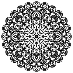 Mandala. Black ornament on white background. Vector pattern for tattoo, henna drawing, coloring book pages. Element for application on fabric, paper, glass.  Isolated circular pattern in psychology.
