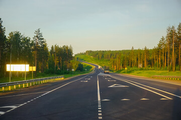 Road in Siberia at sunset