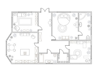 Abstract vector plan of two-bedroom apartment