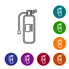 Black line Fire extinguisher icon isolated on white background. Set icons in color circle buttons. Vector