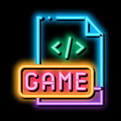 game development coding neon light sign vector. Glowing bright icon game development coding sign. transparent symbol illustration