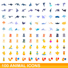 100 animal icons set. Cartoon illustration of 100 animal icons vector set isolated on white background