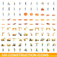 100 construction icons set. Cartoon illustration of 100 construction icons vector set isolated on white background
