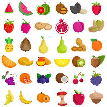fruit vector clip art set with watermelon, melon, apple, peach, grapes, coconut, orange, kiwi, mango