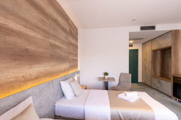 Fototapeta premium Interior of a hotel bedroom in luxury hotel