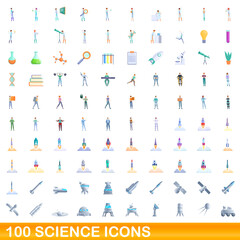 100 science icons set. Cartoon illustration of 100 science icons vector set isolated on white background