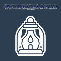 Blue line Camping lantern icon isolated on blue background. Vector