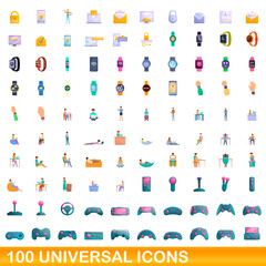 100 universal icons set. Cartoon illustration of 100 universal icons vector set isolated on white background