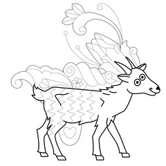 Contour linear illustration with animal for coloring book. Cute goat, anti stress picture. Line art design for adult or kids  in zentangle style and coloring page.