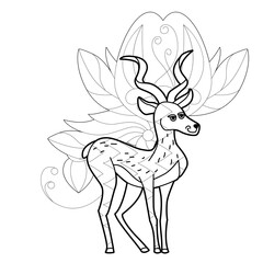 Contour linear illustration with animal for coloring book. Cute gazelle, anti stress picture. Line art design for adult or kids  in zentangle style and coloring page.