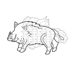 Contour linear illustration with animal for coloring book. Cute hog, anti stress picture. Line art design for adult or kids  in zentangle style and coloring page.