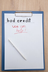 Document bad credit with sign we can help.
