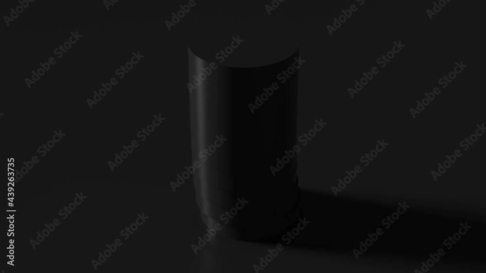 Poster 3d render of vertical geometry shape sliced into pieces with inner glow illumination material. dark 
