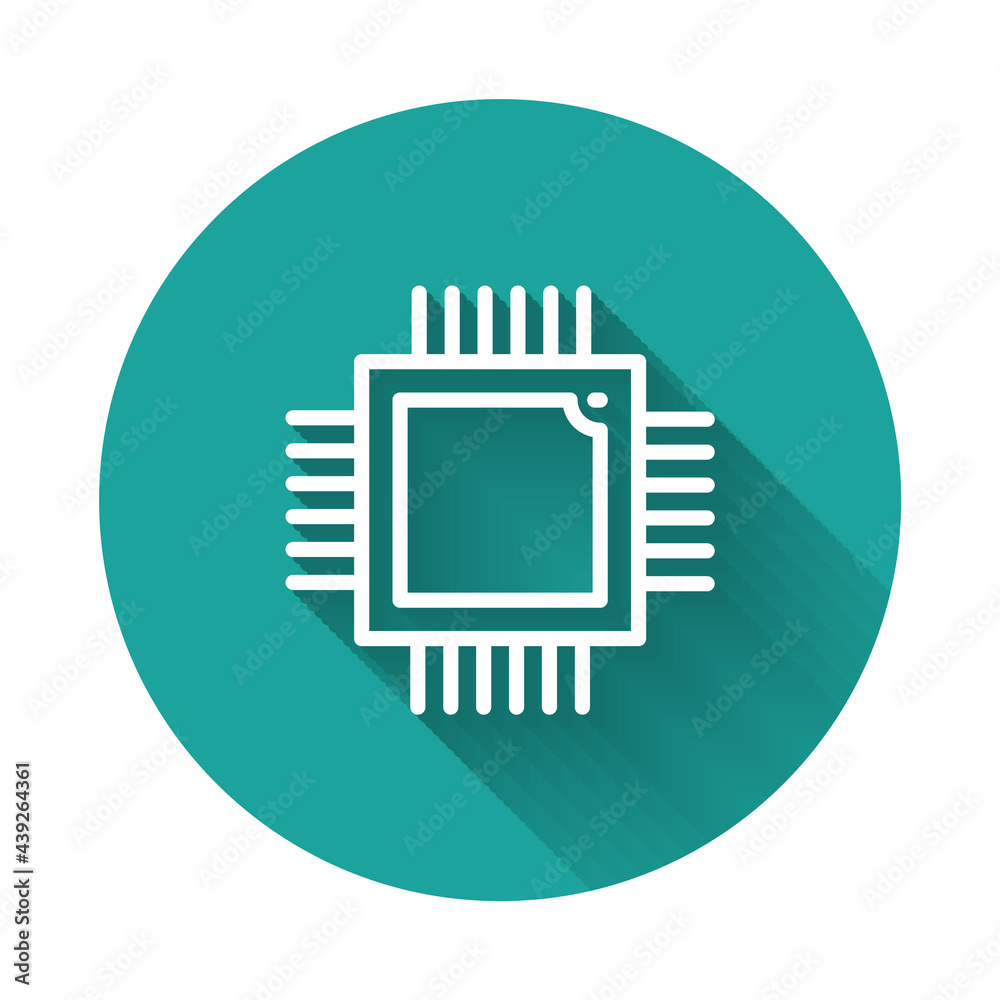 Poster black computer processor with microcircuits cpu icon isolated on white background. chip or cpu with 