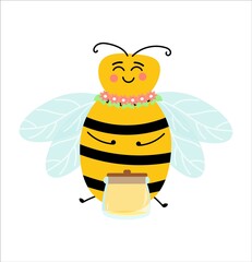 Honey bee cartoon insect character happy fly illustration. Bee Cartoon Mascot Characters Vector Collection. Various cartoon characters of bees with honey.