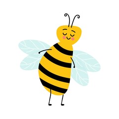 Honey bee cartoon insect character happy fly illustration. Bee Cartoon Mascot Characters Vector Collection. Various cartoon characters of bees with honey.