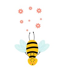 Honey bee cartoon insect character happy fly illustration. Bee Cartoon Mascot Characters Vector Collection. Various cartoon characters of bees with honey.