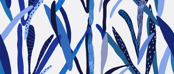 Küchenrückwand Plexiglas Blau weiß Handgezeichnetes künstlerisches Muster. Moderne modische Vorlage für Design.